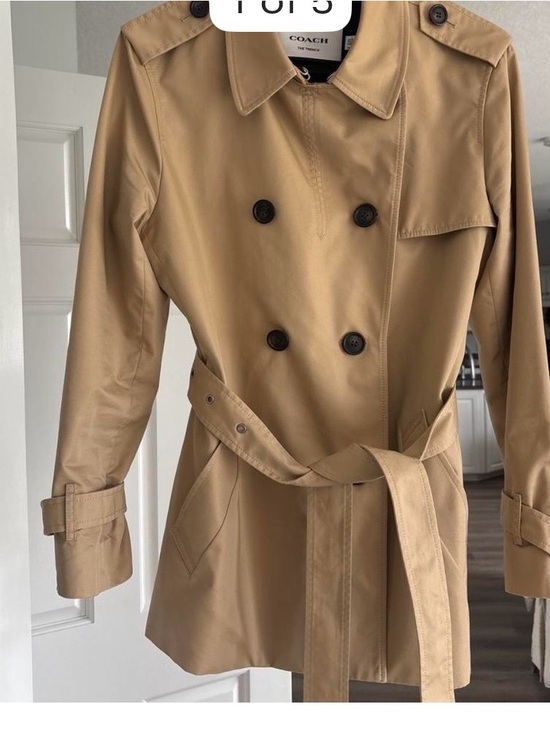 Coach Jackets & Blazers - Coach Tan Double-Breasted Trench Coat with Belt